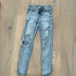 American Eagle Outfitters Blue Ripped Skinny Jeans
